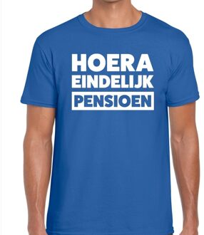 Bellatio Decorations Hoera eindelijk pensioen t-shirt blauw heren 2XL