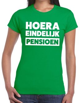 Bellatio Decorations Hoera eindelijk pensioen t-shirt groen dames 2XL