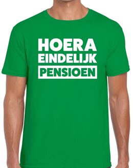 Bellatio Decorations Hoera eindelijk pensioen t-shirt groen heren 2XL