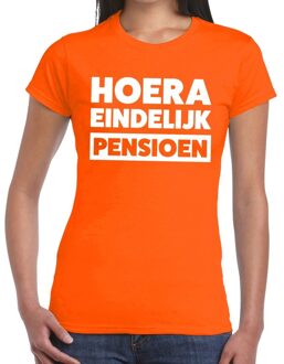 Bellatio Decorations Hoera eindelijk pensioen t-shirt oranje dames 2XL