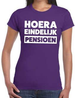 Bellatio Decorations Hoera eindelijk pensioen t-shirt paars dames 2XL