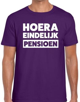 Bellatio Decorations Hoera eindelijk pensioen t-shirt paars heren 2XL