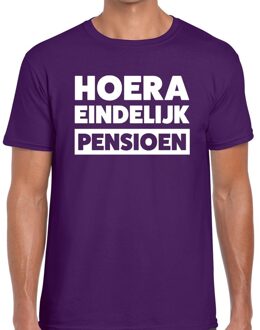 Bellatio Decorations Hoera eindelijk pensioen t-shirt paars heren L