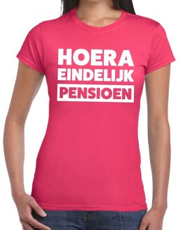 Bellatio Decorations Hoera eindelijk pensioen t-shirt roze dames XS