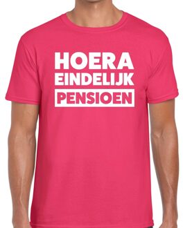 Bellatio Decorations Hoera eindelijk pensioen t-shirt roze heren 2XL