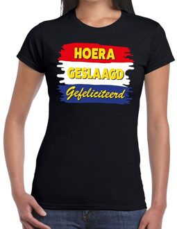 Bellatio Decorations Hoera geslaagd gefeliciteerd t-shirt zwart dames S