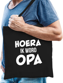 Bellatio Decorations Hoera ik word opa cadeau katoenen tas zwart voor heren - Cadeau aanstaande opa - Feest Boodschappentassen