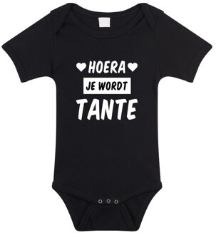 Bellatio Decorations Hoera je wordt tante tekst baby rompertje zwart meisjes en jongens - Kraamcadeau - Babykleding 56 (1-2 maanden)