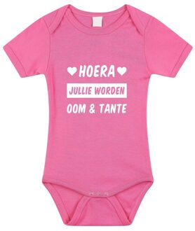 Bellatio Decorations Hoera jullie worden oom en tante tekst baby rompertje roze meisjes - Kraamcadeau - Babykleding 56 (1-2 maanden)