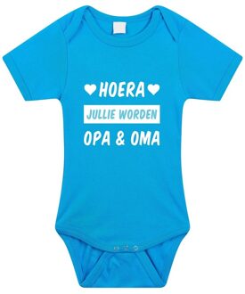 Bellatio Decorations Hoera jullie worden opa en oma tekst baby rompertje blauw jongens - Kraamcadeau - Babykleding 56 (1-2 maanden)