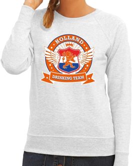 Bellatio Decorations Holland drinking team sweater grijs / sweater grijs dames - Koningsdag / supporters kleding 2XL