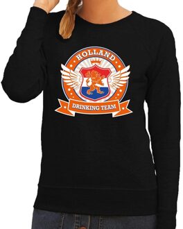 Bellatio Decorations Holland drinking team sweater / sweater zwart dames - Koningsdag / supporters kleding XS