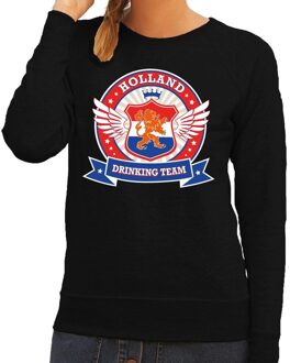 Bellatio Decorations Holland drinking team sweater zwart / sweater zwart dames - Koningsdag / supporters kleding 2XL