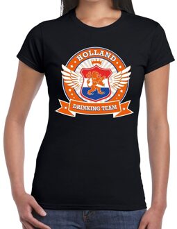 Bellatio Decorations Holland drinking team t-shirt / t-shirt zwart dames - Koningsdag / supporters kleding 2XL