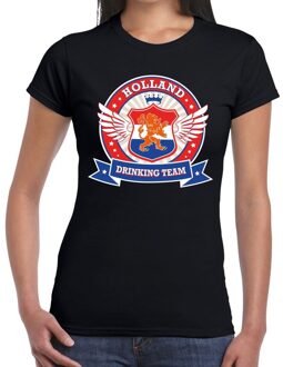 Bellatio Decorations Holland drinking team t-shirt / t-shirt zwart dames - Koningsdag / supporters kleding 2XL