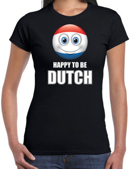 Bellatio Decorations Holland Happy to be Dutch landen t-shirt met emoticon - zwart - dames -  Nederland landen shirt met Nederlandse vlag - EK / WK / Olympische spelen outfit / kleding XL