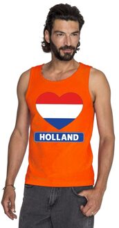 Bellatio Decorations Holland hart vlag mouwloos shirt oranje heren 2XL - Feestshirts