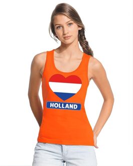 Bellatio Decorations Holland hart vlag topje/shirt oranje dames L - Feestshirts