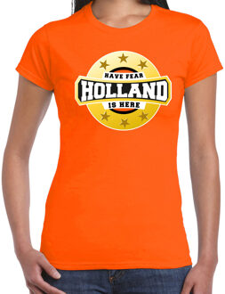 Bellatio Decorations Holland is here t-shirt oranje voor dames