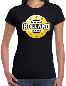 Bellatio Decorations Holland is here t-shirt zwart voor dames