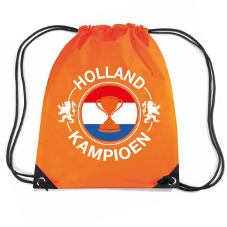 Bellatio Decorations Holland kampioen beker nylon supporter rugzakje/sporttas oranje - EK/ WK voetbal / Koningsdag - Gymtasje - zwemtasje