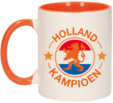 Bellatio Decorations Holland kampioen leeuw mok/ beker oranje wit 300 ml