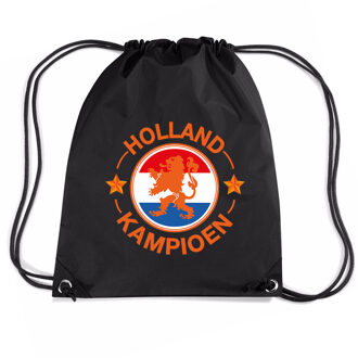 Bellatio Decorations Holland kampioen leeuw nylon supporter rugzakje/sporttas zwart - EK/ WK voetbal / Koningsdag - Gymtasje - zwemtasje