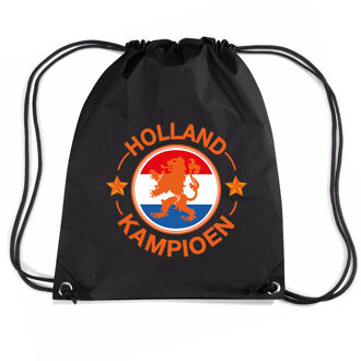 Bellatio Decorations Holland kampioen leeuw voetbal rugzakje / sporttas met rijgkoord zwart