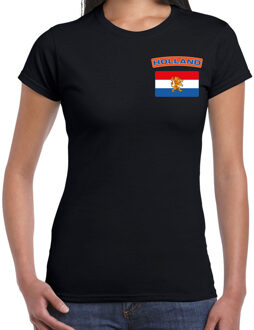 Bellatio Decorations Holland landen shirt met vlag zwart voor dames - borst bedrukking 2XL