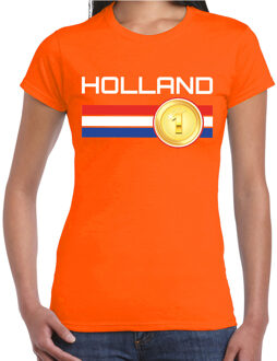 Bellatio Decorations Holland landen t-shirt met medaille en Nederlandse vlag - oranje - dames -  Holland landen shirt / kleding - EK / WK / Olympische spelen outfit XS