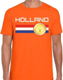 Bellatio Decorations Holland landen t-shirt met medaille en Nederlandse vlag - oranje - heren -  Holland landen shirt / kleding - EK / WK / Olympische spelen outfit 2XL