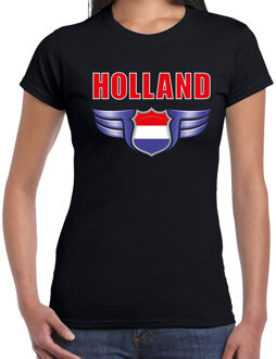 Bellatio Decorations Holland landen t-shirt Nederland zwart voor dames - Nederland / Oranje supporter shirt / kleding - EK / WK voetbal 2XL