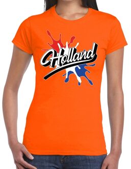 Bellatio Decorations Holland landen t-shirt spetter oranje voor dames - supporter/landen kleding Nederland 2XL