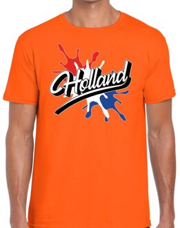 Bellatio Decorations Holland landen t-shirt spetter oranje voor heren - supporter/oranje kleding Nederland 2XL