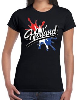 Bellatio Decorations Holland landen t-shirt spetter zwart voor dames - supporter/landen kleding Nederland 2XL