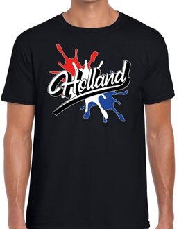 Bellatio Decorations Holland landen t-shirt spetter zwart voor heren - supporter/landen kleding Nederland 2XL