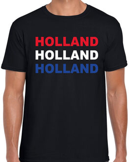 Bellatio Decorations Holland landen t-shirt - zwart met Nederlandse kleuren - heren - Nederland shirt / kleding - EK / WK outfit L