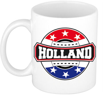 Bellatio Decorations Holland landen thema koffiemok - keramiek - 300 ml - supporters beker - Cadeau - wit