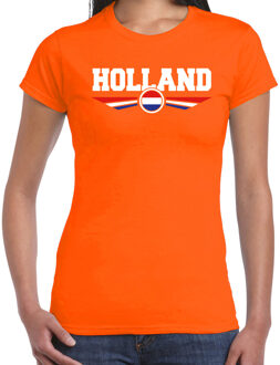 Bellatio Decorations Holland landen / voetbal shirt met wapen in de kleuren van de Nederlandse vlag oranje voor dames L - Feestshirts