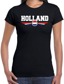 Bellatio Decorations Holland landen / voetbal shirt met wapen in de kleuren van de Nederlandse vlag zwart voor dames 2XL - Feestshirts