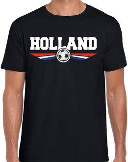 Bellatio Decorations Holland landen / voetbal t-shirt met wapen in de kleuren van de Nederlandse vlag - zwart - heren - Holland landen shirt / kleding - EK / WK / voetbal shirt 2XL