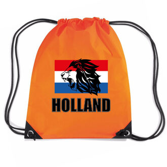 Bellatio Decorations Holland leeuw voetbal rugzakje / sporttas met rijgkoord oranje