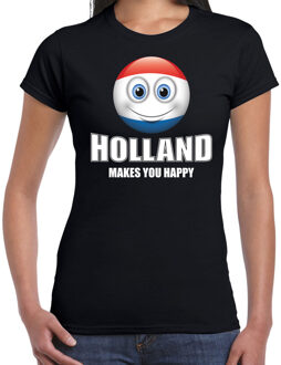 Bellatio Decorations Holland makes you happy landen t-shirt Nederland met emoticon - zwart - dames -  Nederland landen shirt met Nederlandse vlag - EK / WK / Olympische spelen outfit / kleding XL