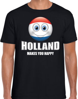 Bellatio Decorations Holland makes you happy landen t-shirt Nederland met emoticon - zwart - heren -  Nederland landen shirt met Nederlandse vlag - EK / WK / Olympische spelen outfit / kleding S