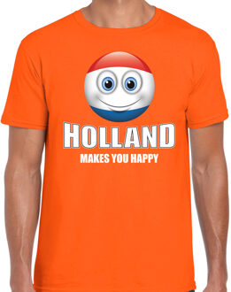 Bellatio Decorations Holland makes you happy landen t-shirt Nederland oranje voor heren met emoticon