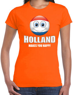 Bellatio Decorations Holland makes you happy landen / vakantie shirt oranje voor dames met emoticon XS - Feestshirts