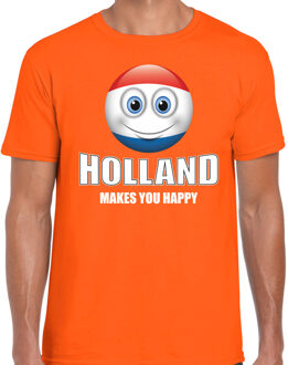 Bellatio Decorations Holland makes you happy landen / vakantie shirt oranje voor heren met emoticon 2XL - Feestshirts