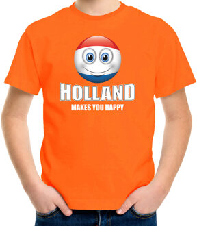 Bellatio Decorations Holland makes you happy landen / vakantie shirt oranje voor kinderen met emoticon L (146-152) - Feestshirts