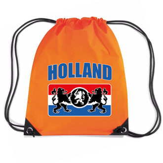 Bellatio Decorations Holland met wapenschild voetbal rugzakje / sporttas met rijgkoord oranje