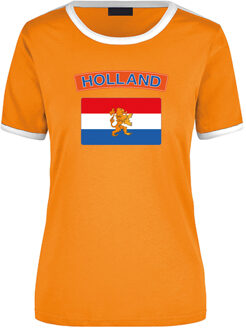 Bellatio Decorations Holland oranje / wit ringer t-shirt Nederland met vlag voor dames